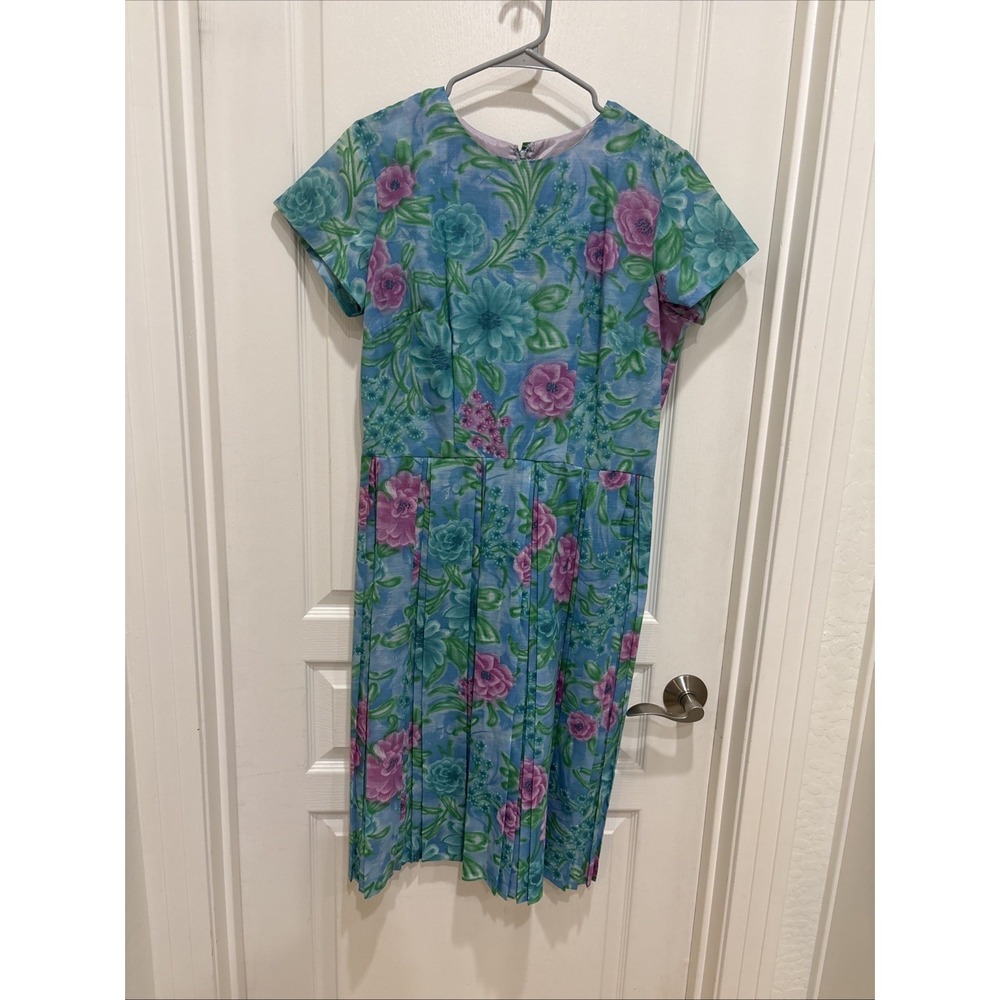 Vintage 1960's  Cotton Psychedelic Floral  Shift Dress sz M 19"‎ 16" X 43" long